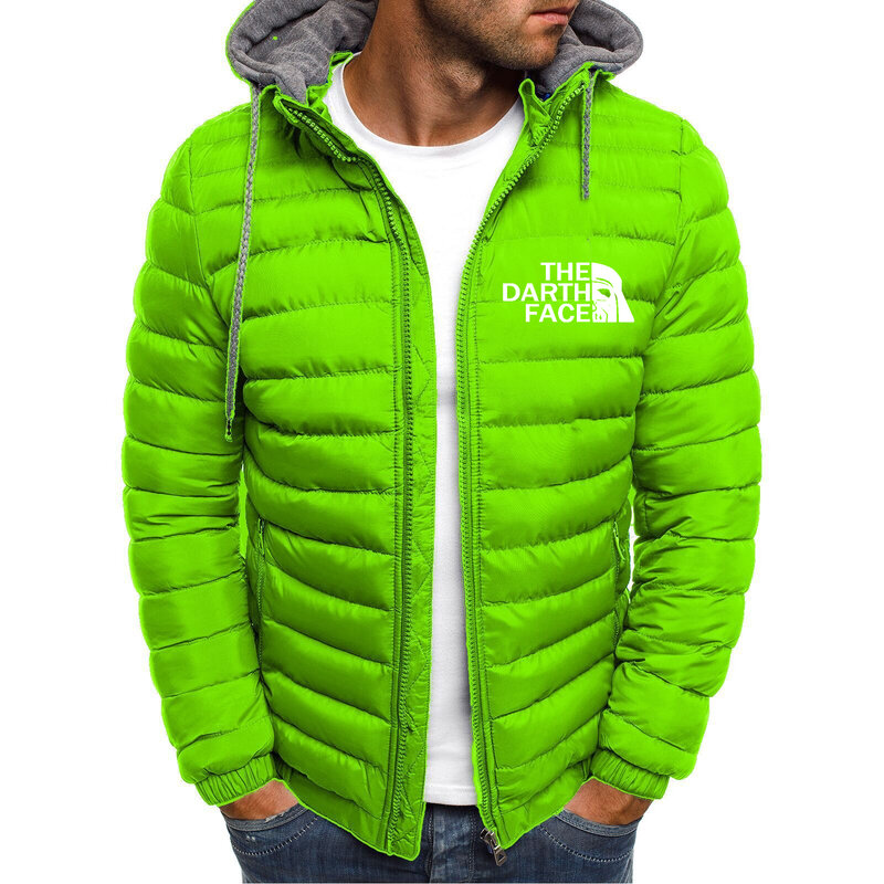THE DARTH FACE Logo Print Men Down Jacket Customizable Logo 2023 Winter Trendy Style Down Hoodie Men Solid Color Zipper Jacket