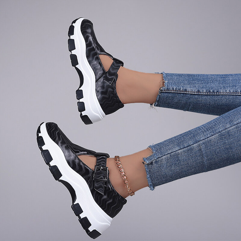 أحذية رياضية قماشة بنعل سميك للنساء ، غير رسمية ومتعددة الاستخدامات ، أحذية نسائية فردية ، غير رسمية ، كبيرة ، 43