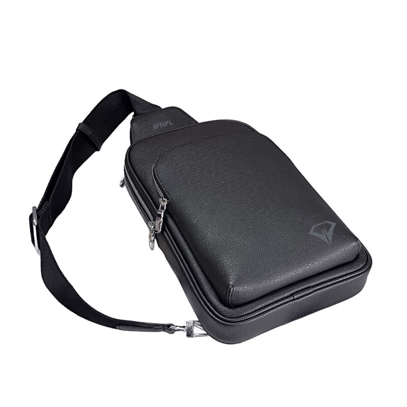 Men Black Leather Chest Bag Classic Fashion Phone Bags Waterproof Casual Waistbag For Going Out