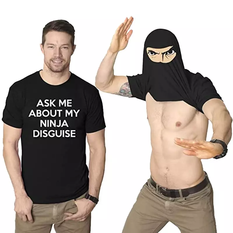 Kaus Pria "Tanyakan Saya Tentang Ninja Saya Menyamar" Flip Grafis Lucu Kaus Atasan Humor Harajuku Leher O Wanita, Drop Ship