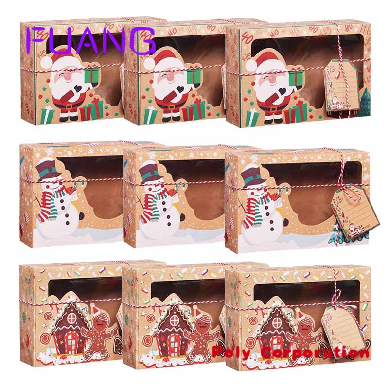 Frohe Weihnachten Keks dosen Cupcake Brownies Weihnachten Papier Bäckerei behandeln Boxen für die Verpackung Verpackungs box für kleine Unternehmen