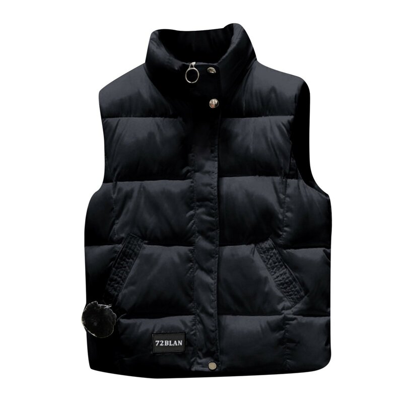 2023 Winter Warm Cotton-Padded Vest Coats Womens Fashion All Match Stand Collar Jackets Casual Sleeveless Stand Collar Waistcoat