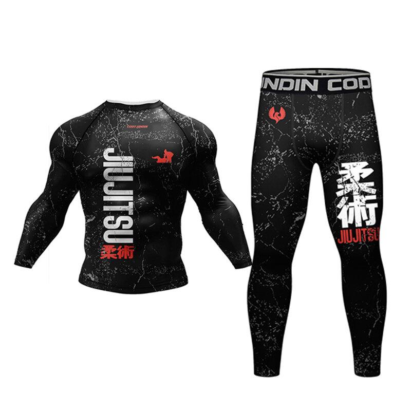 Camiseta e calça masculina de MMA Boxe Rash Guard, calções de ginástica, luta brasileira, MMA Boxe, Jiu Jitsu, novas roupas esportivas, 4 pçs/set