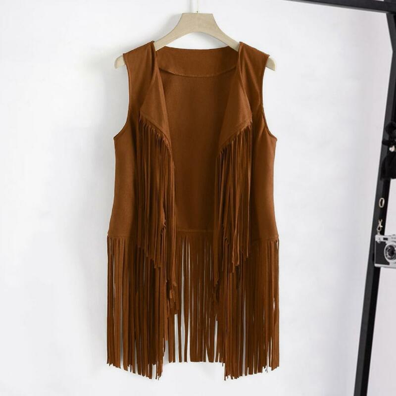 Sleeveless Vest Vintage Western Cowboy Cosplay Women's Tassel Fringed Cardigan with Open Stitch Sleeveless Design for Stage
