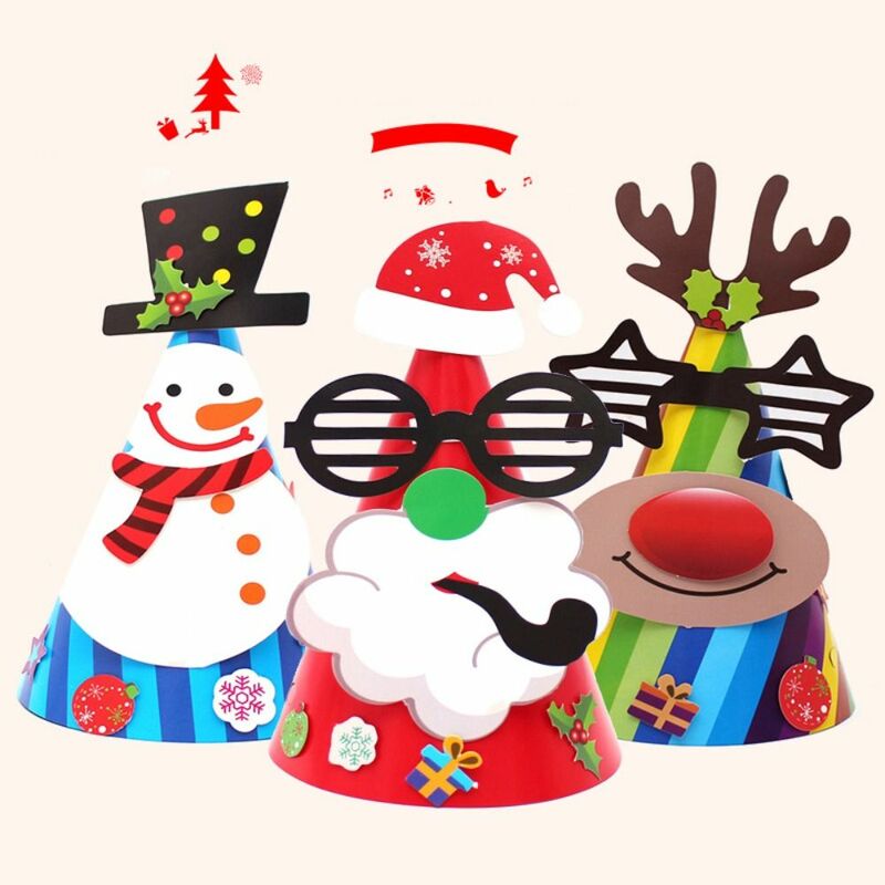 Kriss Kringle Handmade Santa Hat Educational Santa Claus Elk DIY Christmas Hat Toy Snowman Paper Kids Xmas Arts Hats Toddlers