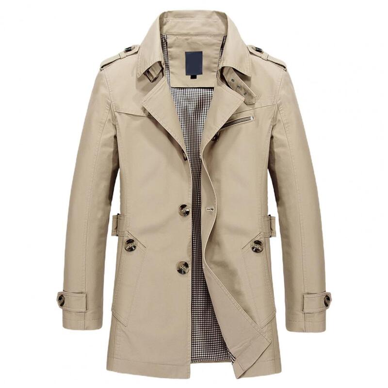 Mid-length Slim Fit Coat Men Single-breasted Jacket Stylish Men's Lapel Trench Coat Long Sleeve Single Breasted Mid-length
