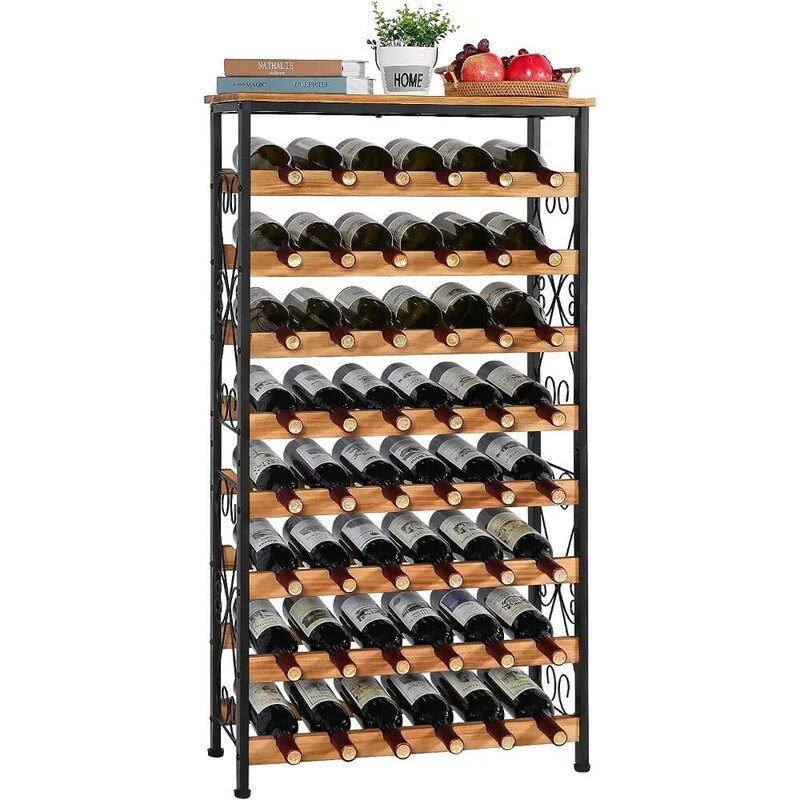 Напольная Винная стойка на 48 бутылок с деревянным верхом, отдельно стоящая полка-органайзер для винных бутылок, 8 ярусов, без воблера, подставка для хранения вина