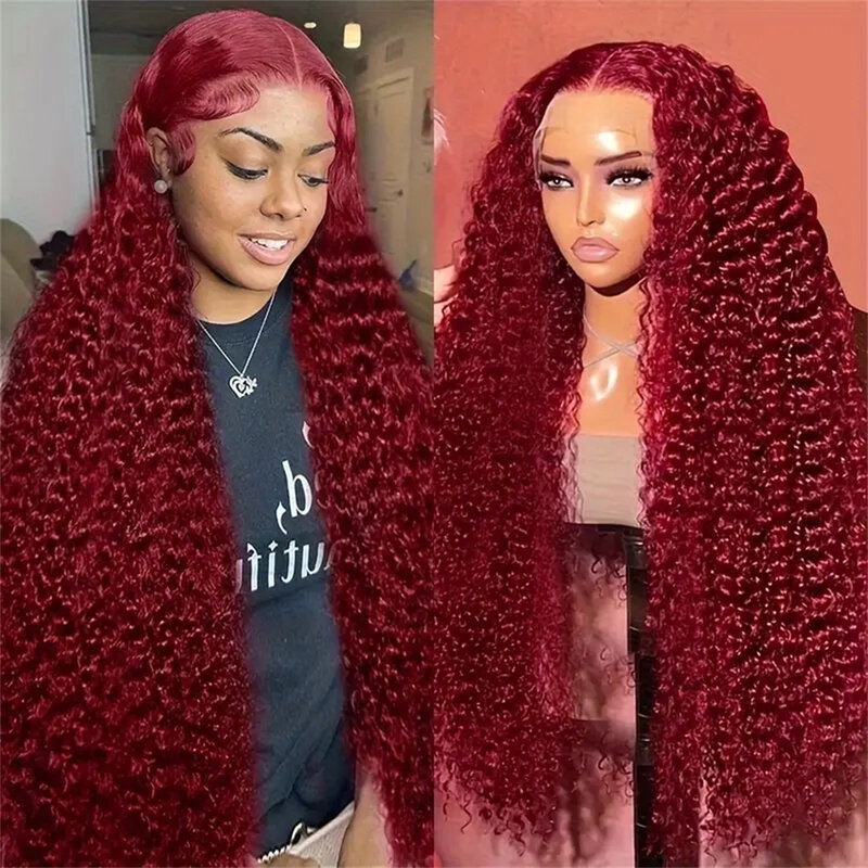 13x6 HD Water Wave Lace Frontal Wig 99J Burgundy Deep Wave HD Lace Wig 13x4 Curly Human Hair Wigs for Women