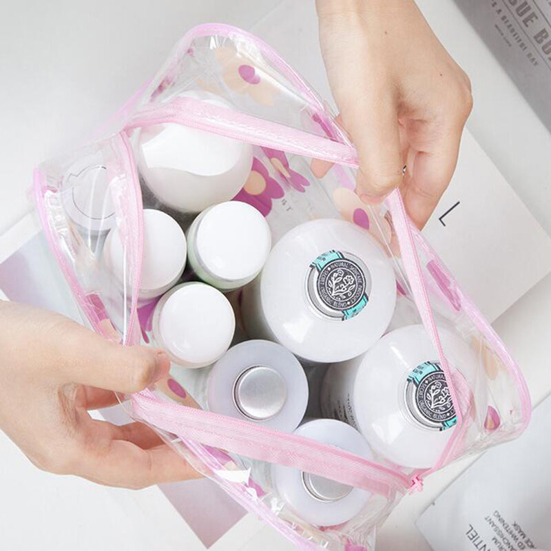 Podróżna kosmetyczka prysznic woreczki do przechowywania przezroczysty torebki na makijaż PVC przenośny damski kwiatowy wodoodporna kosmetyczka