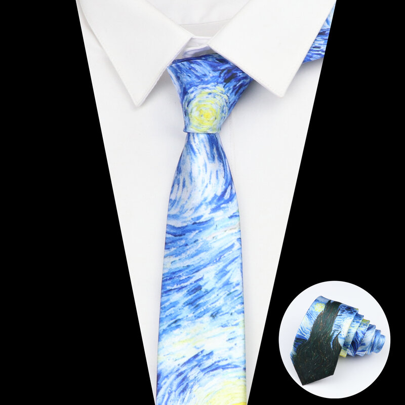 Neue van Gogh Ölgemälde Krawatte für Männer Stern Mond Nacht Retro Spaß dünne schlanke Krawatte Zubehör täglich tragen Hochzeits feier Geschenk