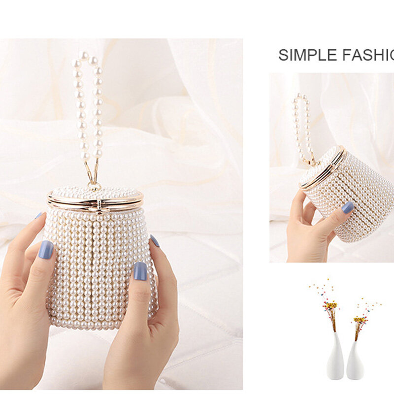 New Bucket Design Women Evening Bags Beading Holder Day Clutch Pearl Wedding Bridal Handbags for Party Small Purse Women Bag