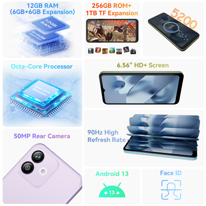 [Première mondiale] Cubot Note 40 Smartphone 12 Go (6 Go + 6 Go) + 256 Go 50MP Caméra principale 6.56 « HD 90Hz Affichage 5200mAh Batterie Face ID GPS