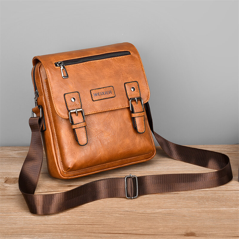 PU Leather Men's Shoulder Bag Luxury Work Business Messenger Bags Fashion Male Crossbody with Adjustable Straps
