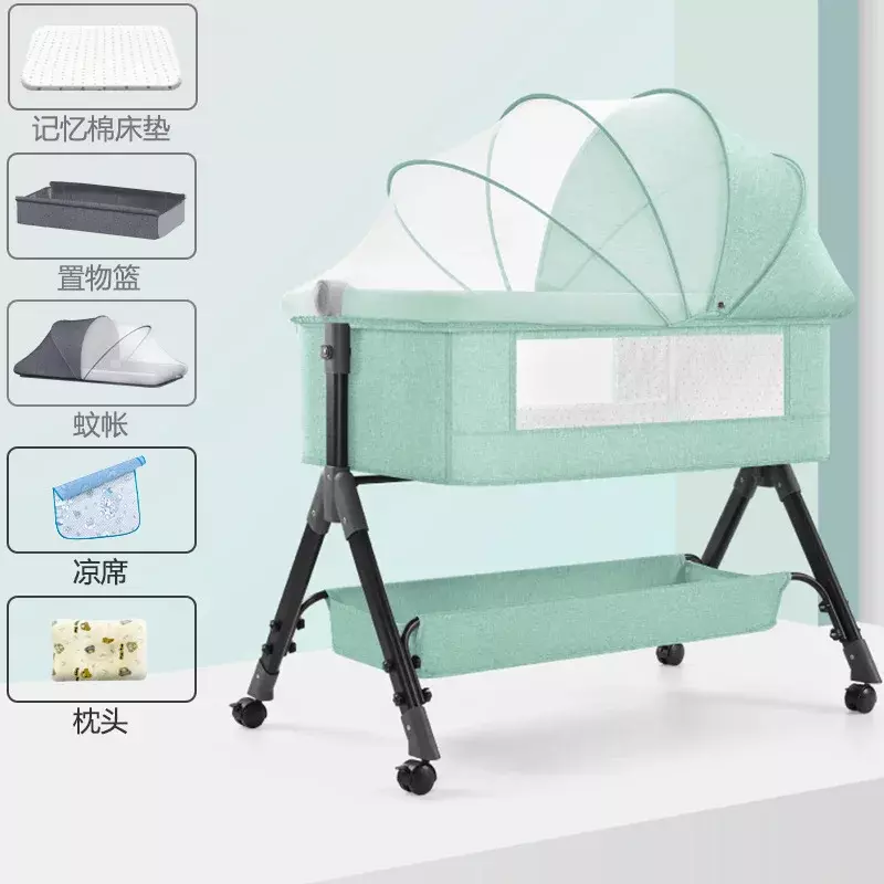 Cama de empalme portátil multifuncional para bebés, cuna plegable multifunción, cama de cabecera para recién nacidos