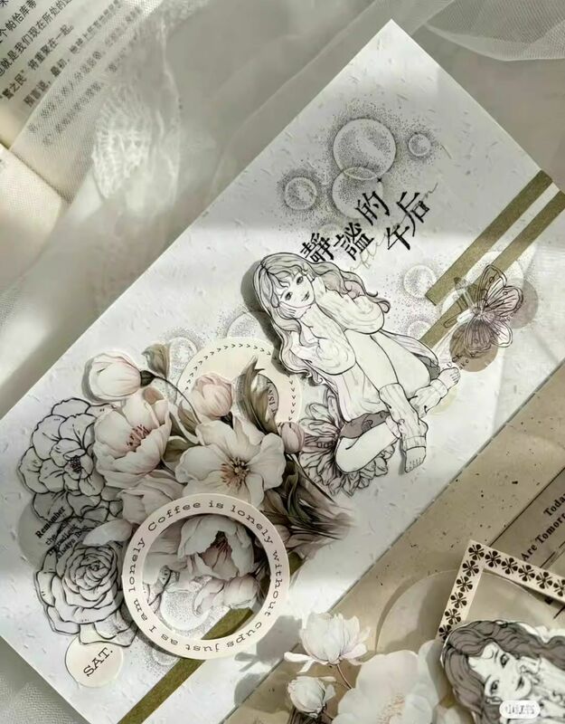 Ruban adhésif Washi l'horloge, blanc, floral