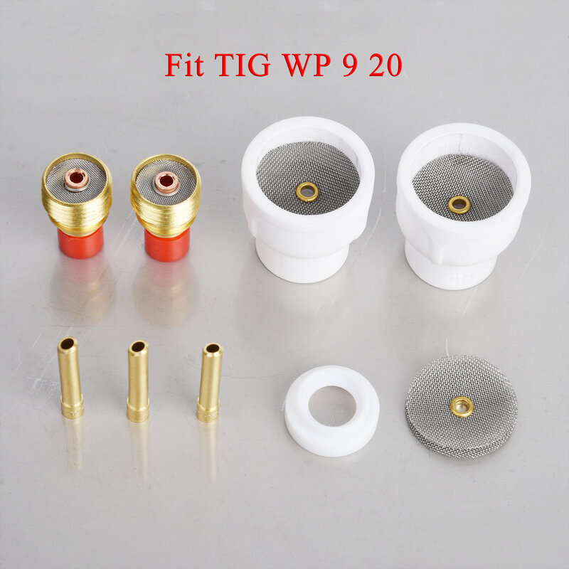 11pcs TIG Welding  #12 White Ceramic Nozzle Alumina Cup Kit Torches WP9 20 25 Stubby Collets Body Gas Lens Sets