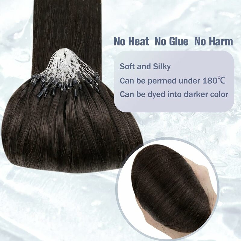 Linka wędkarska doczepy z ludzkich włosów brązowe mikro pętla przedłużanie włosów ludzkich #2 najciemniejsze brązowe mikro-ogniwo naturalne #2 1B