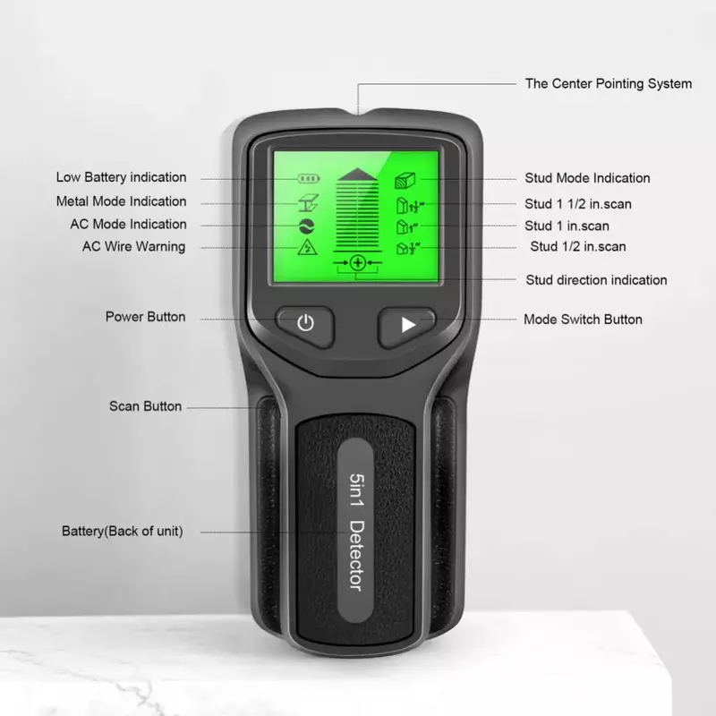 Digital Elétrica Metal Detector, Scanner de parede, Tensão AC, Live Wire Detect, Finder, Novo, 5 em 1