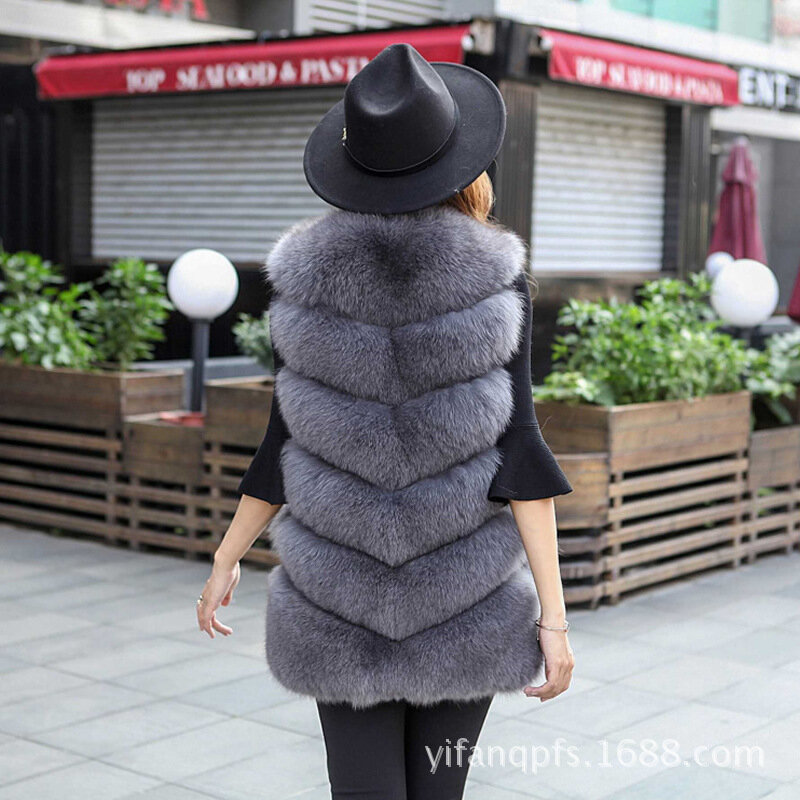 Nuevo chaleco de piel de zorro de imitación para mujer, abrigo de longitud media, chaleco Delgado