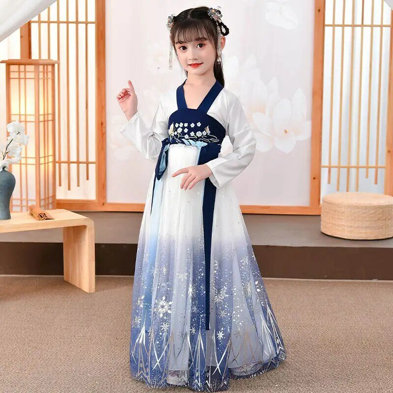 Gaun Putri Kuno Anak Perempuan Gaya Han Gaun Gaya Tang Elegan Anak-anak Gaya Cina untuk Pertunjukan Di Musim Semi dan Musim Gugur