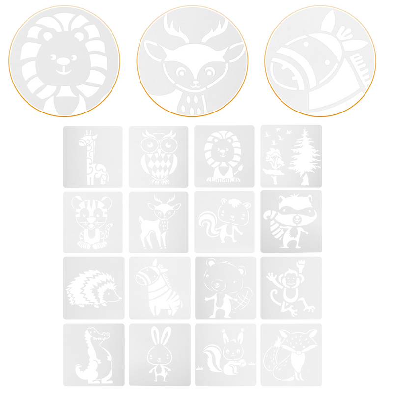 16 Pcs Animal Drawing Template Stencil Templates Oil Paint Drawing Animal Diy Craft Stencil for Painting Cartoon
