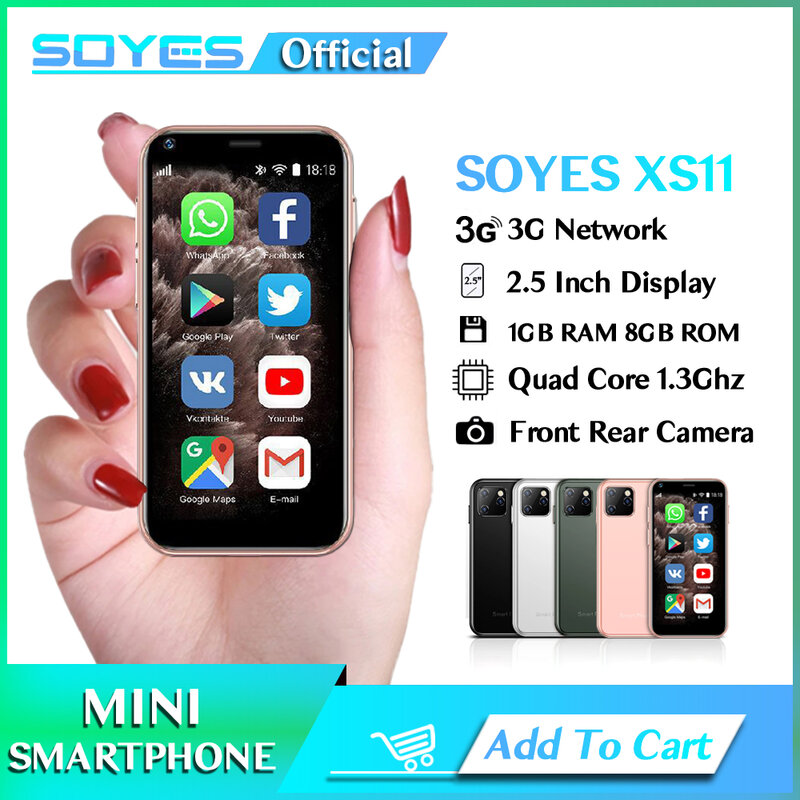 SOYES هاتف ذكي صغير الحجم 1GB RAM 8GB ROM 2.5 بوصة شاشة رباعية النواة أندرويد 6.0 1000mAh 2.0MP كاميرا هاتف محمول صغير