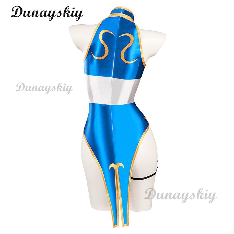Chun Li sukienka Cosplay kostium gry SF 6 do odgrywania ról niebieski strój Qipao pełny zestaw kombinezon Kungfu Halloween przebranie kostium imprezowy