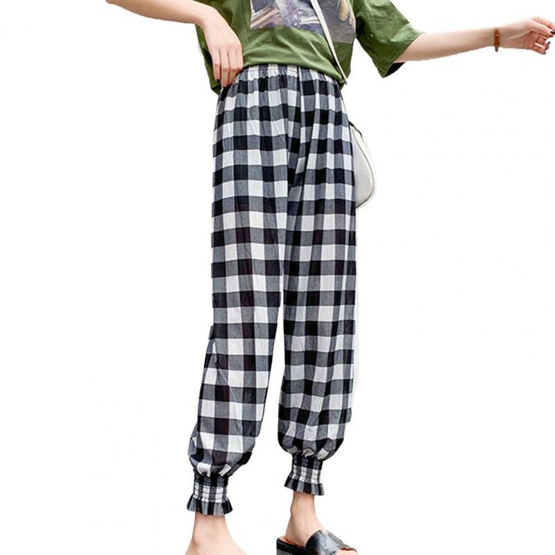 Stylish Casual Bloomers  Ice Silk Quick Drying Lady Bloomers  Fine Striped Print Casual Long Pants