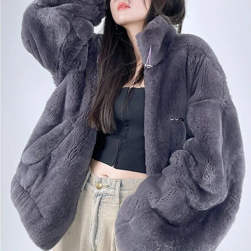 Rex Mantel Bulu Kelinci Mantel Musim Dingin Pakaian Wanita Mantel Bulu Asli Kasual Korea dan Jaket Pakaian untuk Wanita Abrigos Mujer Zm1560