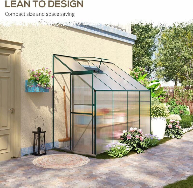 Invernadero de Hobby de 8 'x 4' x 7 ', Kit de casa caliente de policarbonato con marco de aluminio, puerta corredera, Ventilación de techo, Verde