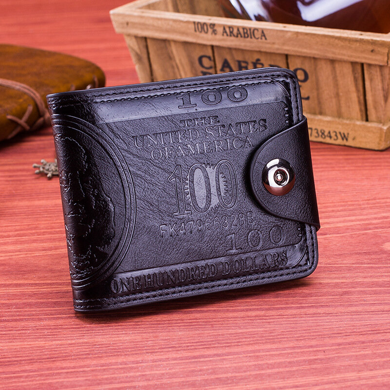 Dihope 남성용 가죽 지갑, 미국 달러 패턴 지갑, 사진 카드홀더, 대용량 패션 지갑, 100