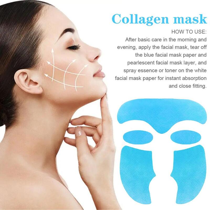 5x Set di maschere al collagene rughe Anti-età maschera facciale solubile in carta adesivo per guance della pelle del viso Patch sulla fronte Patch Smile Lines Patch