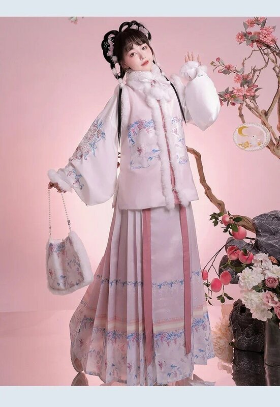 2023 chinesische Neujahr Kaninchen Jahr Winter Hanfu Ming Dynastie Bijia chinesische traditionelle Stickerei Hanfu Kostüm Plüsch Ma Mian