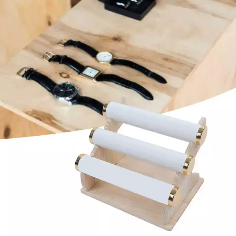 3-stufiger Uhren ständer Armband halter Schmuck Display Ständer Lager regal abnehmbares Kunstleder Holz für Uhren