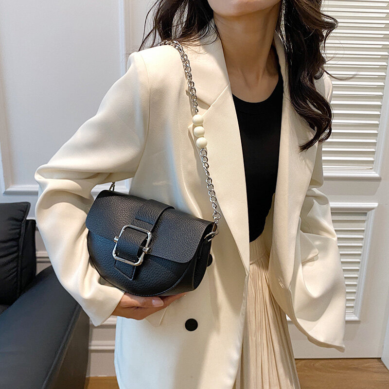 Tas bahu pendek hitam untuk wanita tas tangan desainer dan dompet tas selempang sadel kulit PU kualitas tinggi penutup kecil Bolsas