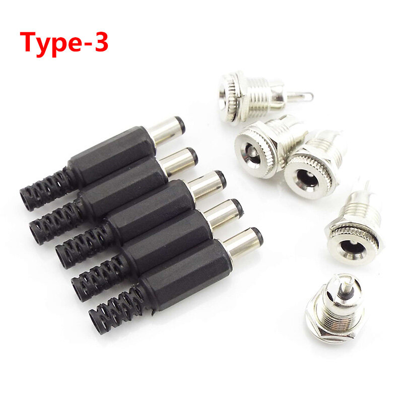 DC Power Socket Plug Connector, plugues masculinos de plástico, Jack parafuso porca, adaptador de montagem em painel, CCTV LED Strip, 12V, 5.5x2.1mm