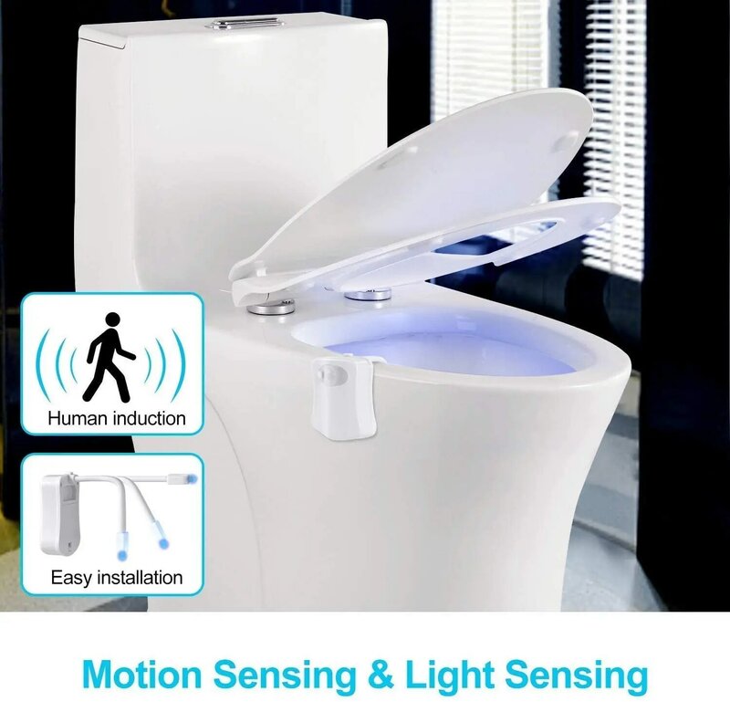 Lampu Malam PIR Pintar Sensor Gerak Dudukan Toilet 8 Warna Tahan Air Lampu Latar Toilet LED Perlengkapan Lampu WC Toilet