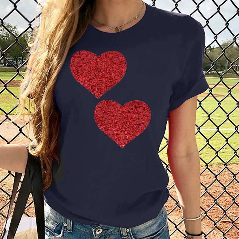 Camiseta de algodón con estampado de amor para mujer, ropa básica holgada y sencilla de manga corta, de gran tamaño, 100%