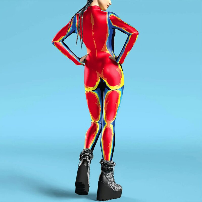 Женский цельный комбинезон с тепловизионным 3D Цифровым принтом, с текстурой животного, для взрослых, наряд для вечеринки на Хэллоуин