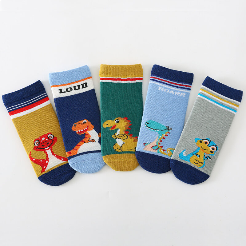 Dinosaur Series Meias de algodão infantil, meias para meninos, meias infantis, estudante, outono e inverno, 1 a 11 anos