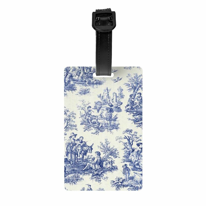 Classic French Navy Blue Toile De Jouy Motif Pattern Luggage Tags for Suitcases Fashion Baggage Tags Privacy Cover ID Label
