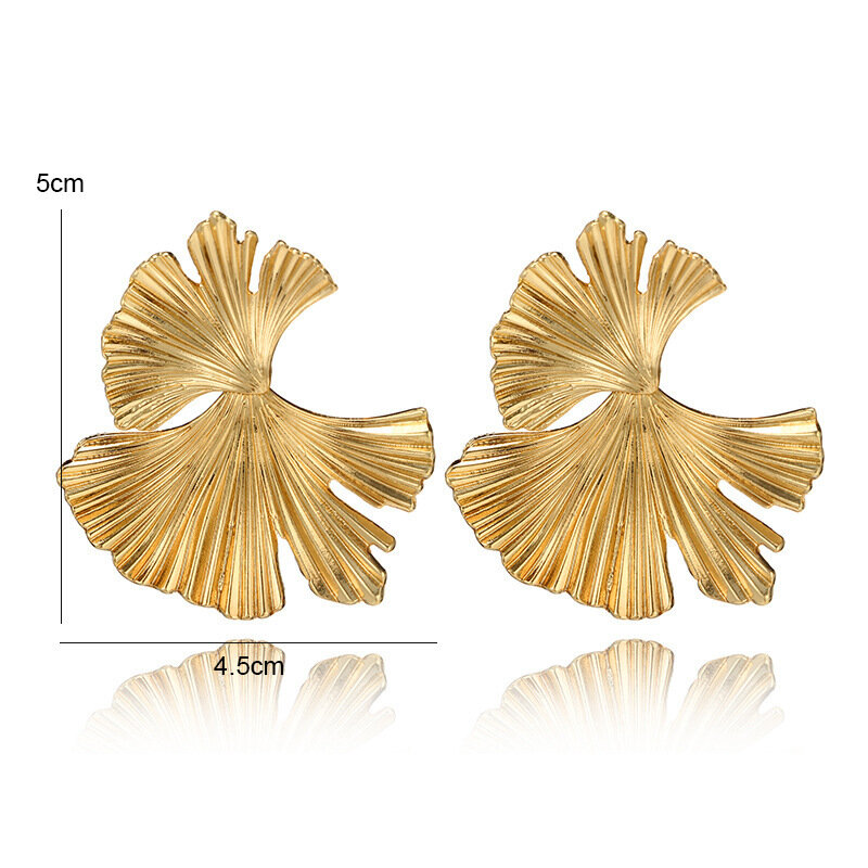 Artystyczne geometryczne złote kolczyki w kształcie liści miłorzębu Biloba dla kobiet akcesoria jubilerskie do uszu Punk