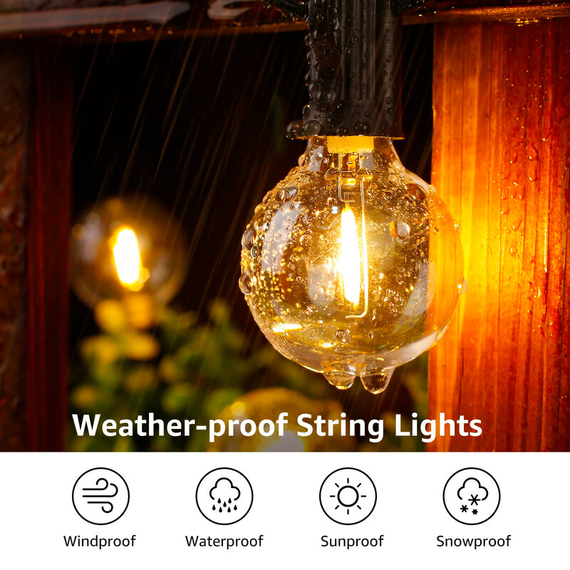 Sphoon-Cadena de luz LED conectable, 15M, 20M, E12 Base G40 IP44, impermeable, regulable, guirnalda, jardín, boda, luces de hadas, decoración del hogar