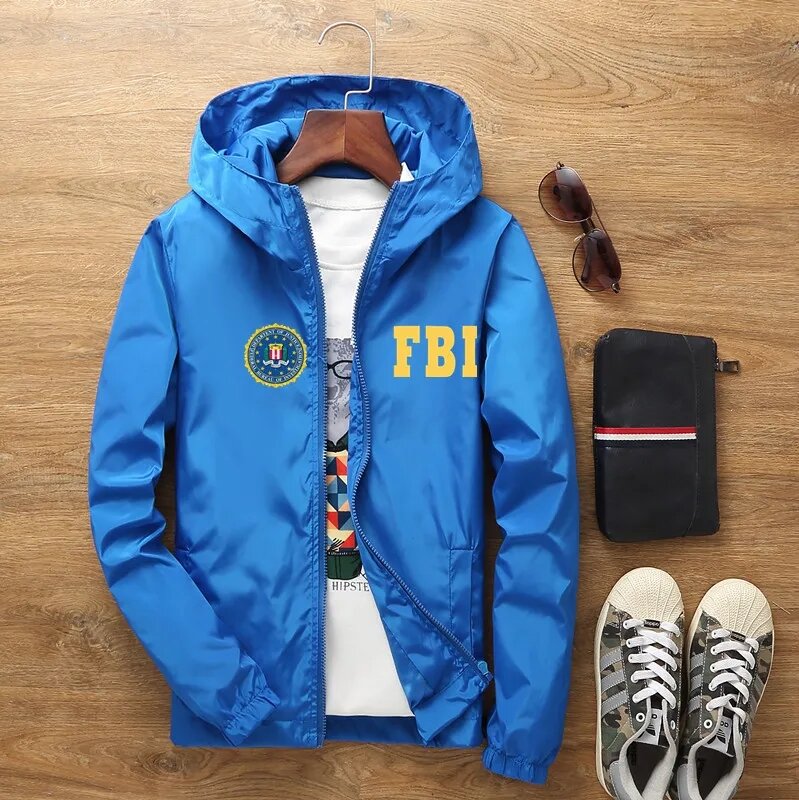 Vestes de pilote de moto pour hommes, manteau de baseball, coupe-vent de bombardier, veste de randonnée de camping, bouclier de FBI des États-Unis