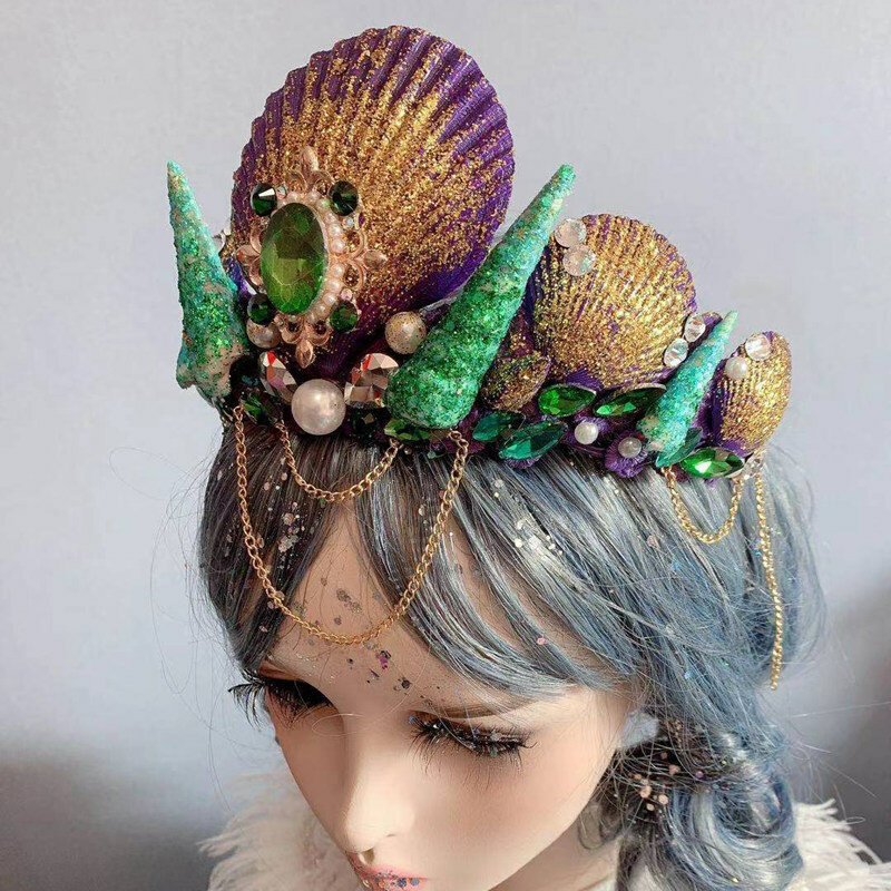 Lolita Fairy Crown Headpiece Mermaid Shell Headband Scallop Conch Princess Elf Cosplay Headdress Women Bride Hair Accessories