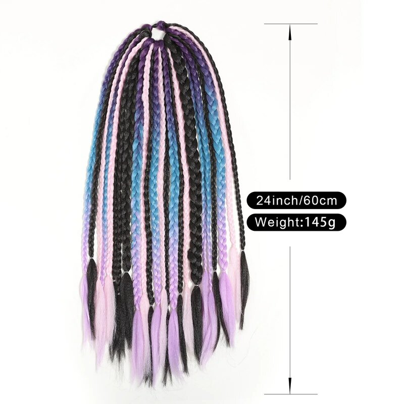HAIRCUBE-extensiones de cabello sintético con banda elástica, coleta trenzada de Color arcoíris, 24 pulgadas