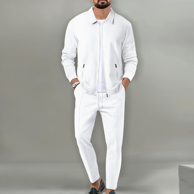 Traje informal para hombre, top de manga larga y pantalones de S-3XL, elegante, color sólido, alta calidad