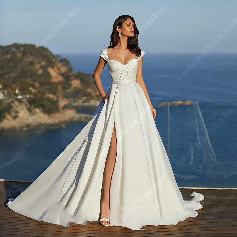Sweetheart Collar Women Wedding Dresses Soft Satin Surface A-Line Prom Gowns Popularity Princess Fluffy Hems Vestidos De Novias