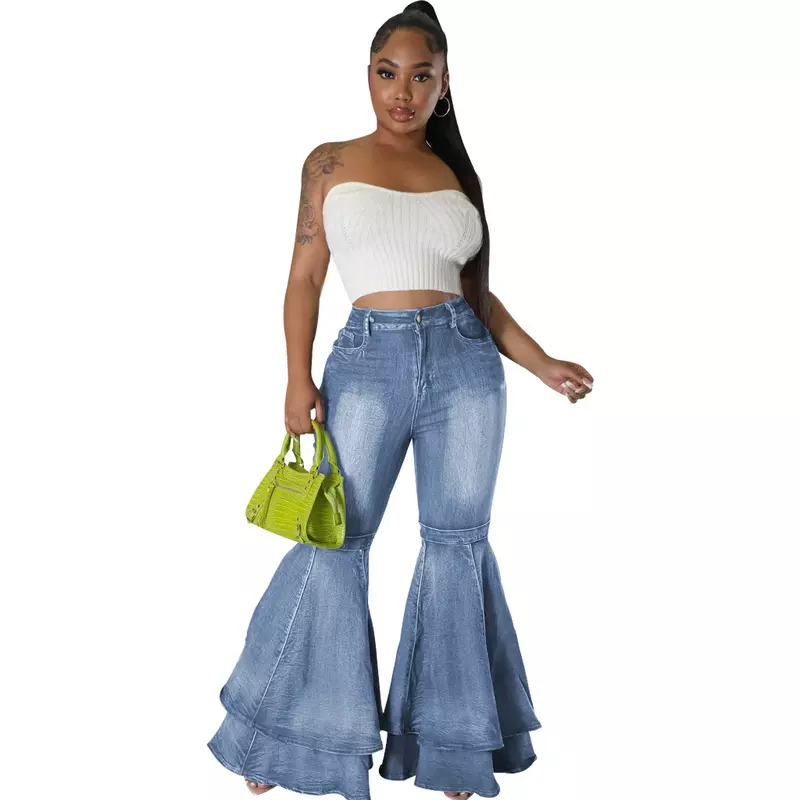 Fashion All Matches Woman Flare Jeans Washed Stretchy Bell Bottom Zipper Fly Sexy Women Jeans Denim Pants Streetwear