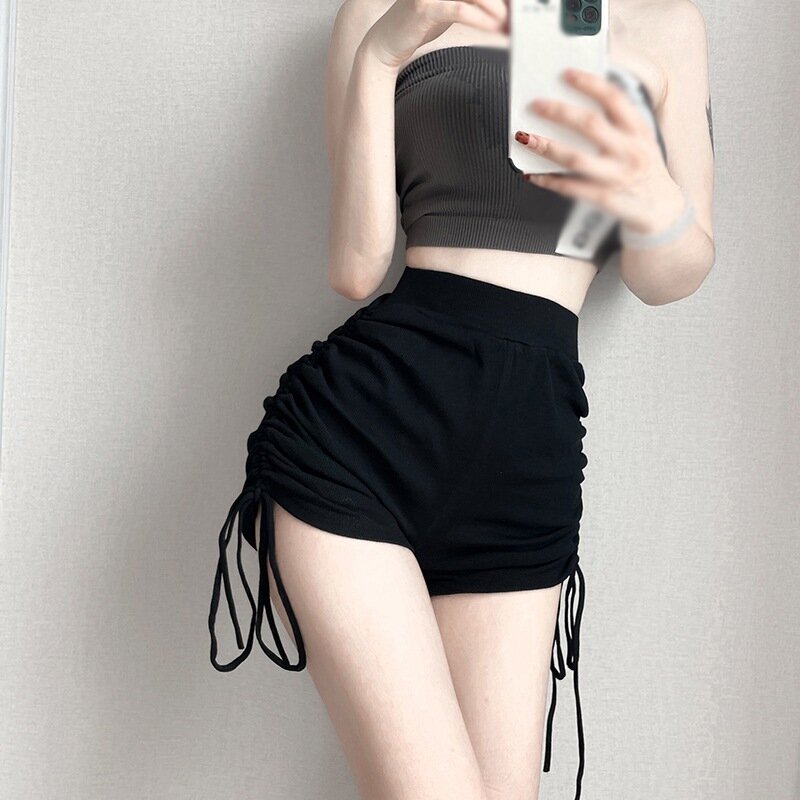 Summer Women High Waist Shorts Casual Sports Solid Color Simple Straight Shorts